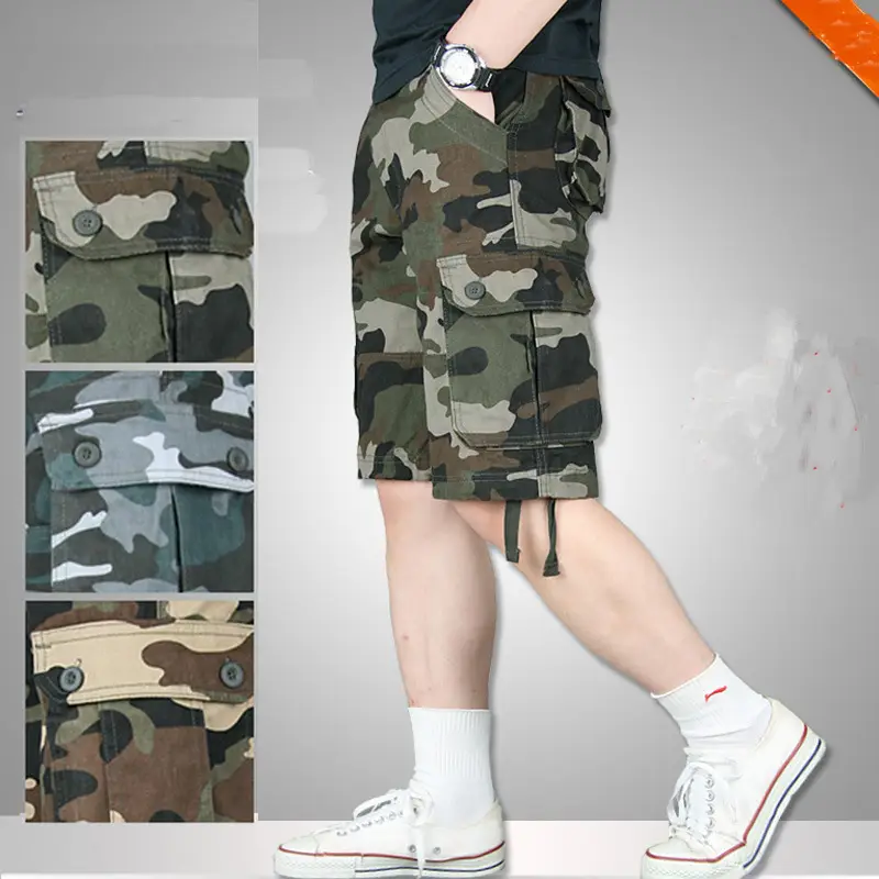Men Camouflage Cargo Shorts Mid Length Multi Pocket