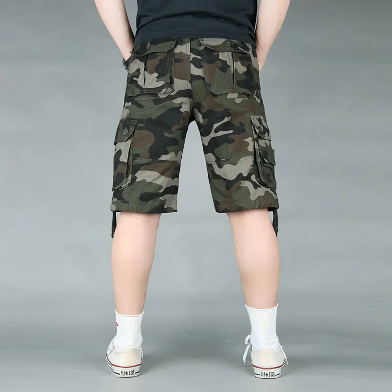 Men Camouflage Cargo Shorts Mid Length Multi Pocket