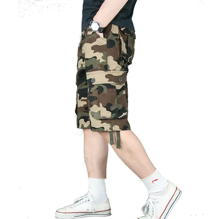 Men Camouflage Cargo Shorts Mid Length Multi Pocket