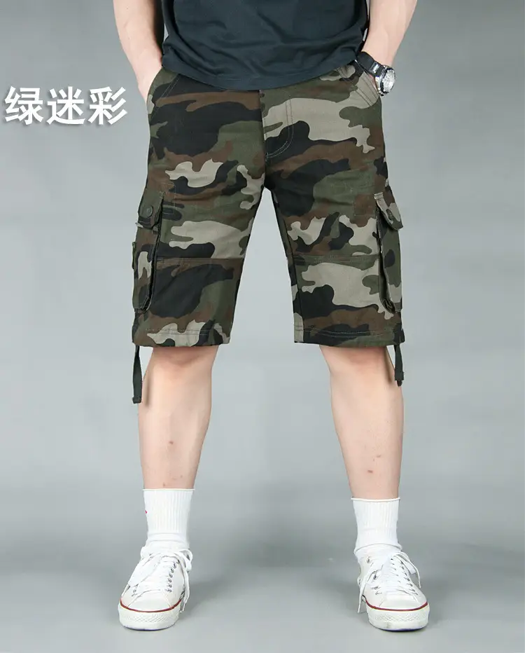 Men Camouflage Cargo Shorts Mid Length Multi Pocket