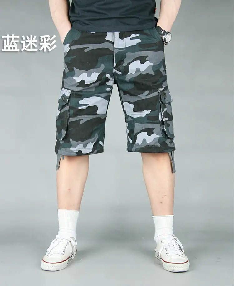 Men Camouflage Cargo Shorts Mid Length Multi Pocket