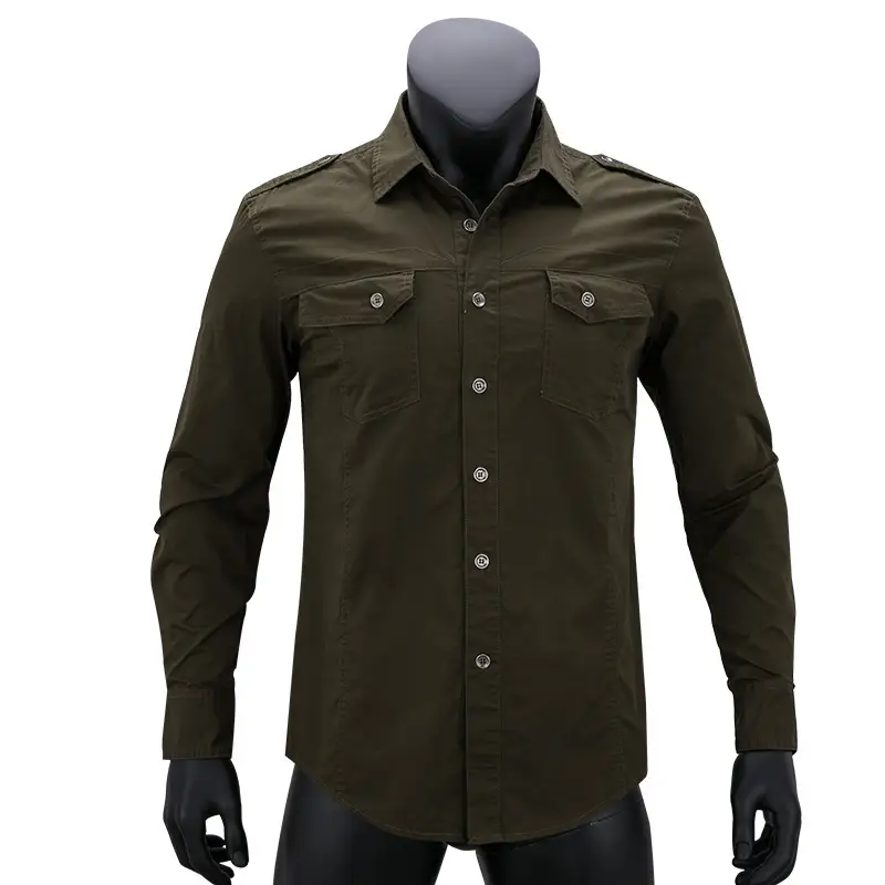 Men's Long Sleeve Shirt Tan Cotton Large Size Slim Fit - Image 4