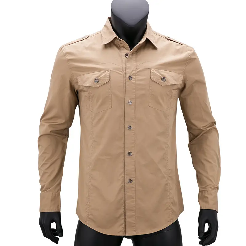 Men's Long Sleeve Shirt Tan Cotton Large Size Slim Fit - Image 6