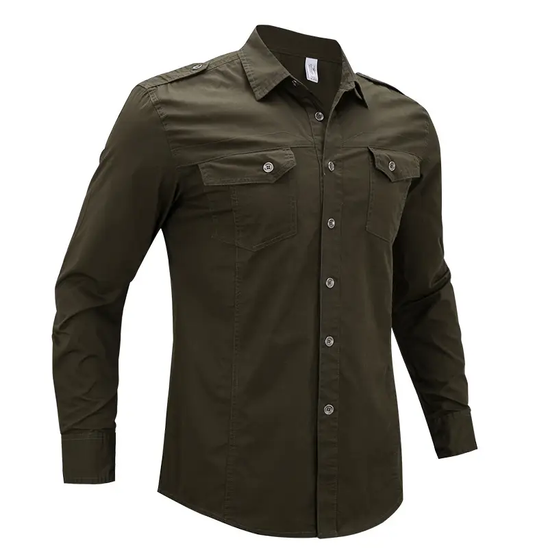 Men's Long Sleeve Shirt Tan Cotton Large Size Slim Fit - Image 7