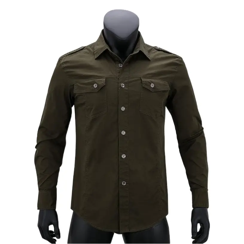 Men's Long Sleeve Shirt Tan Cotton Large Size Slim Fit