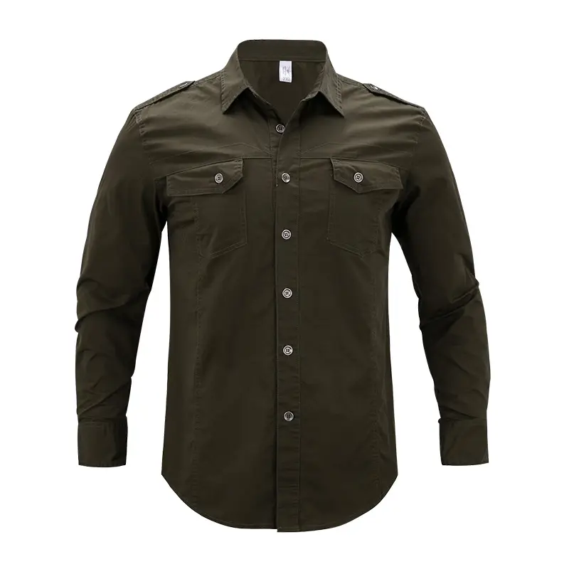 Men's Long Sleeve Shirt Tan Cotton Large Size Slim Fit - Image 2