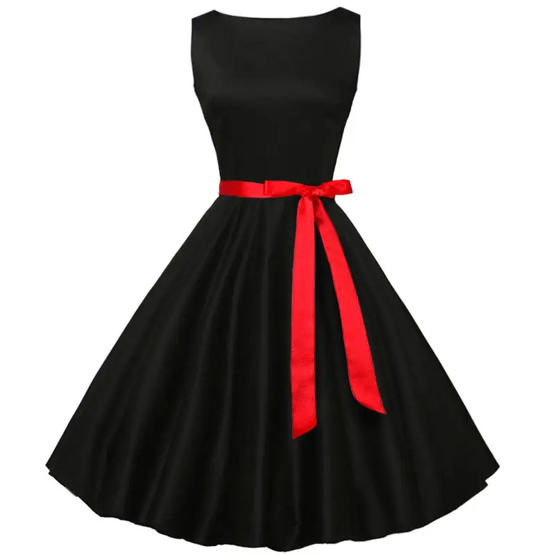 Black Crewneck Sleeveless Bow Dress for Women