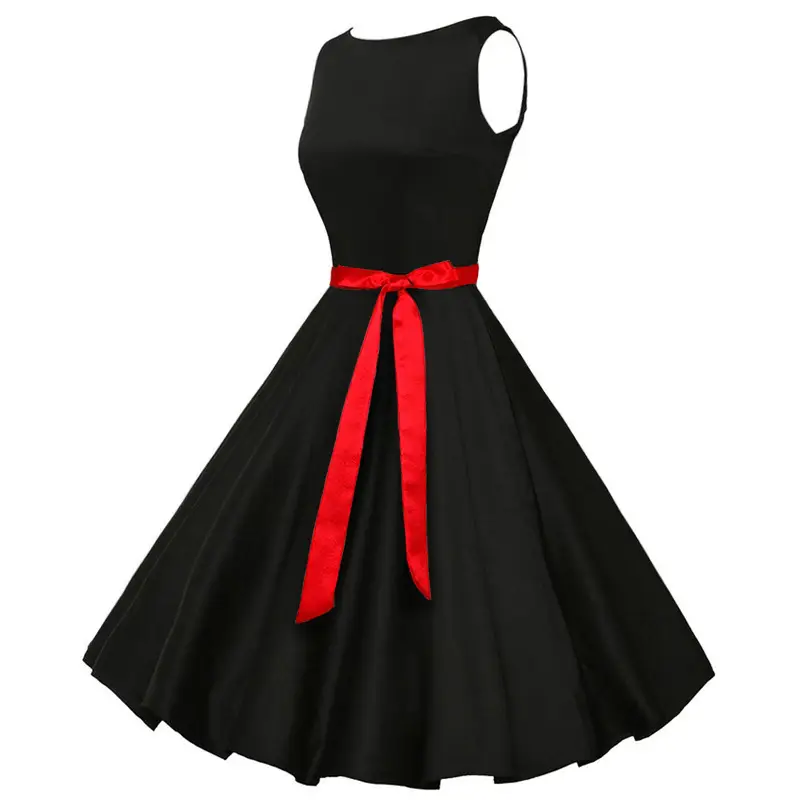 Black Crewneck Sleeveless Bow Dress for Women