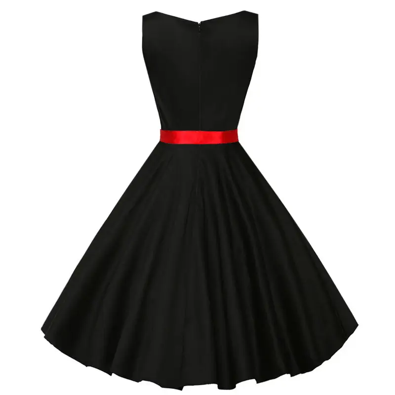 Black Crewneck Sleeveless Bow Dress for Women