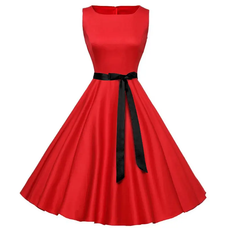 Black Crewneck Sleeveless Bow Dress for Women