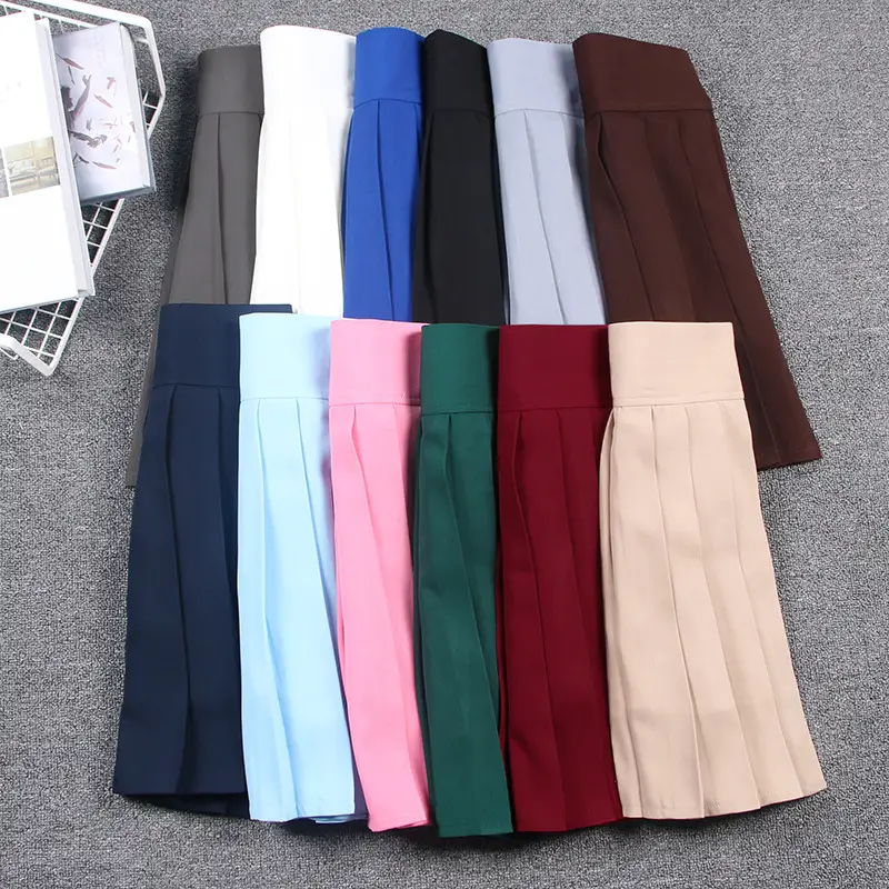 Spot Japanese Style Pleated Skirt Macaron Pure Color High Waist - Image 21