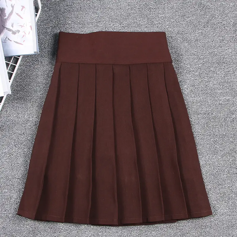 Brown Pleated Skirt High Waist Lining Pants - Image 15