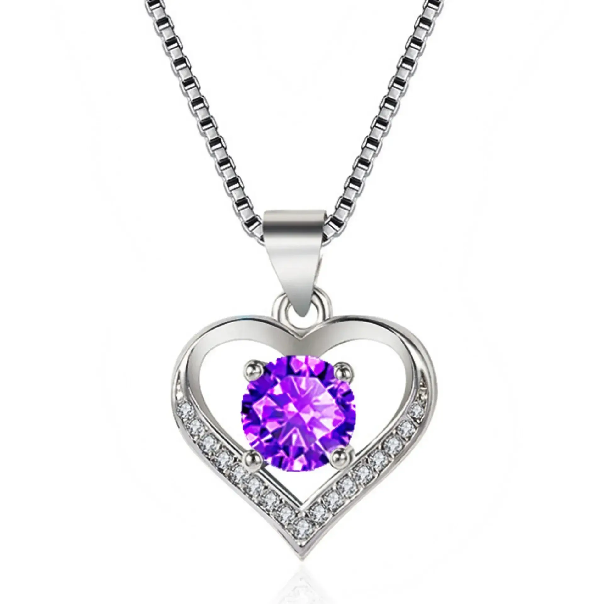 Silver Heart Diamond Pendant Necklace for Women