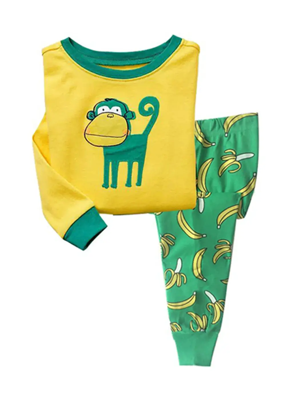 Baby Cotton Pajamas Set Yellow Green Robot Print 8