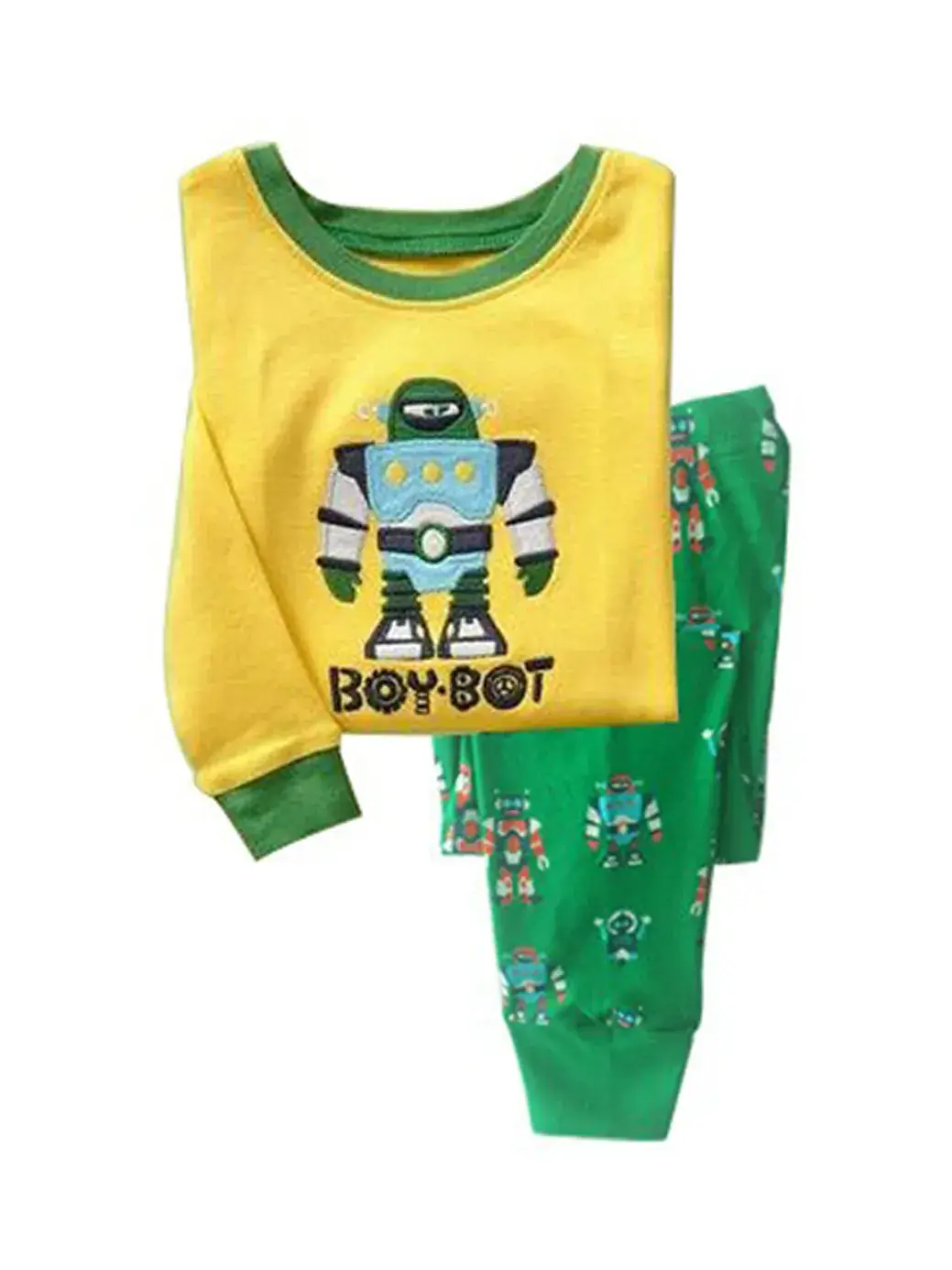 Baby Cotton Pajamas Set Yellow Green Robot Print 8