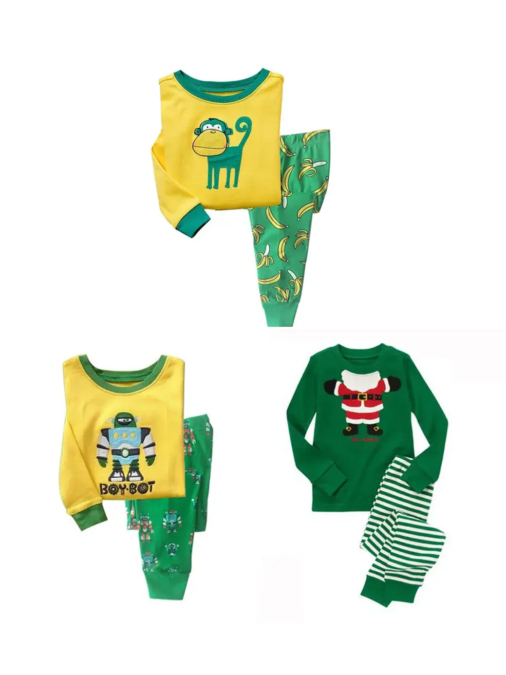 Baby Cotton Pajamas Set Yellow Green Robot Print 8