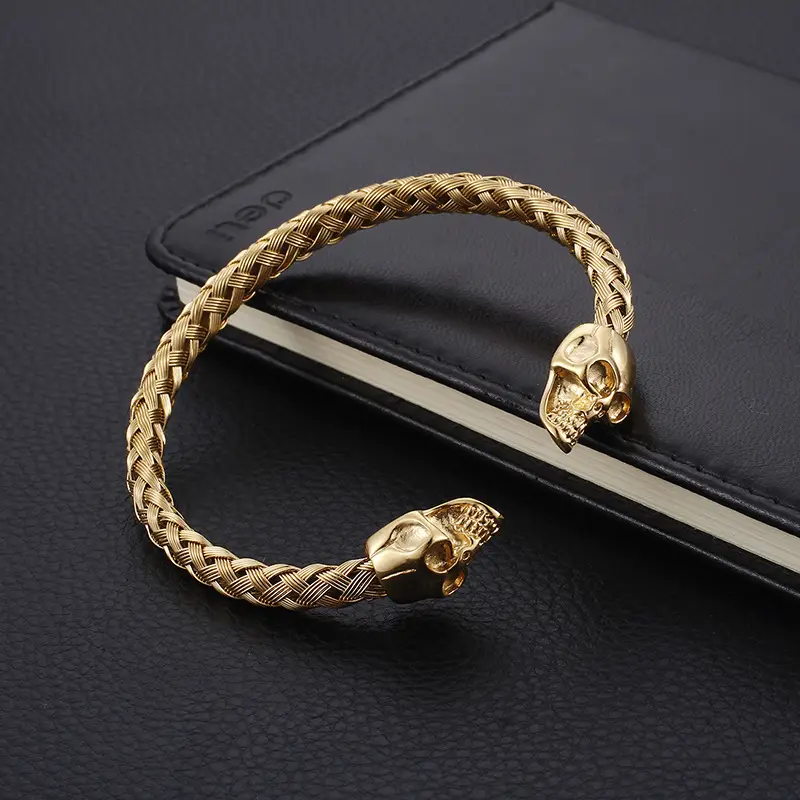 Stainless Steel Skull Opening Men's Bracelet Gold - Image 11