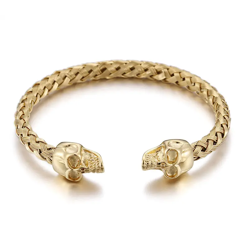 Stainless Steel Skull Opening Men's Bracelet Gold - Image 2