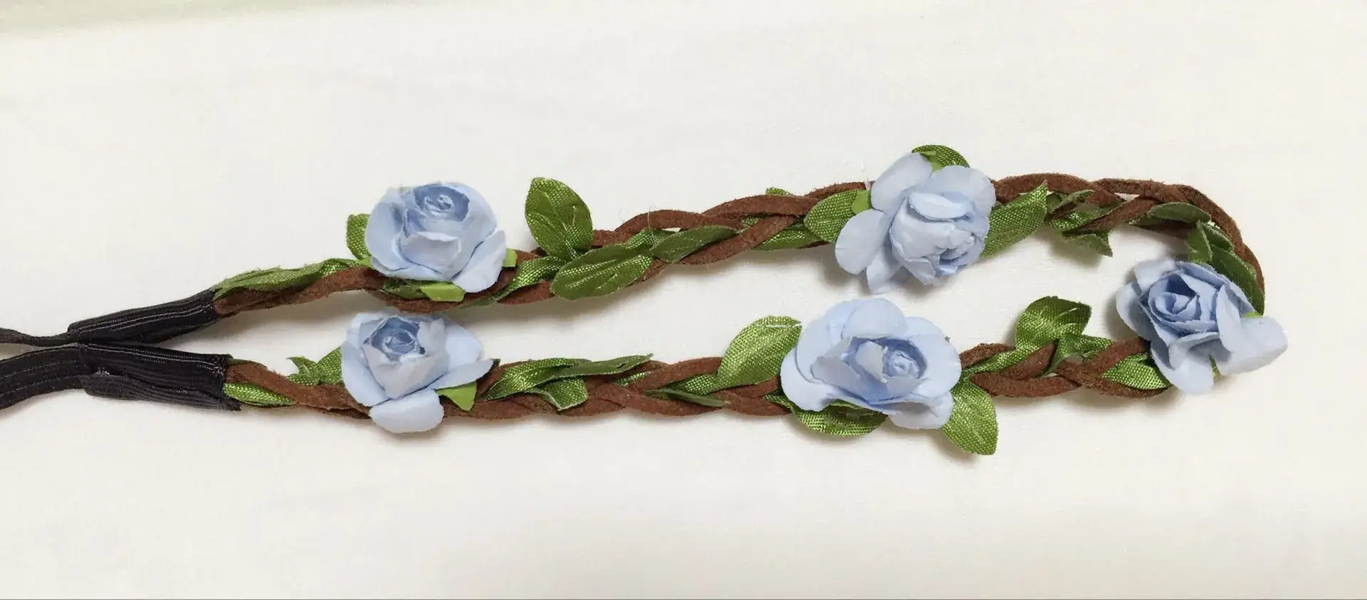 Newborn Photo Hair Band with Pink Roses and Green Leaves