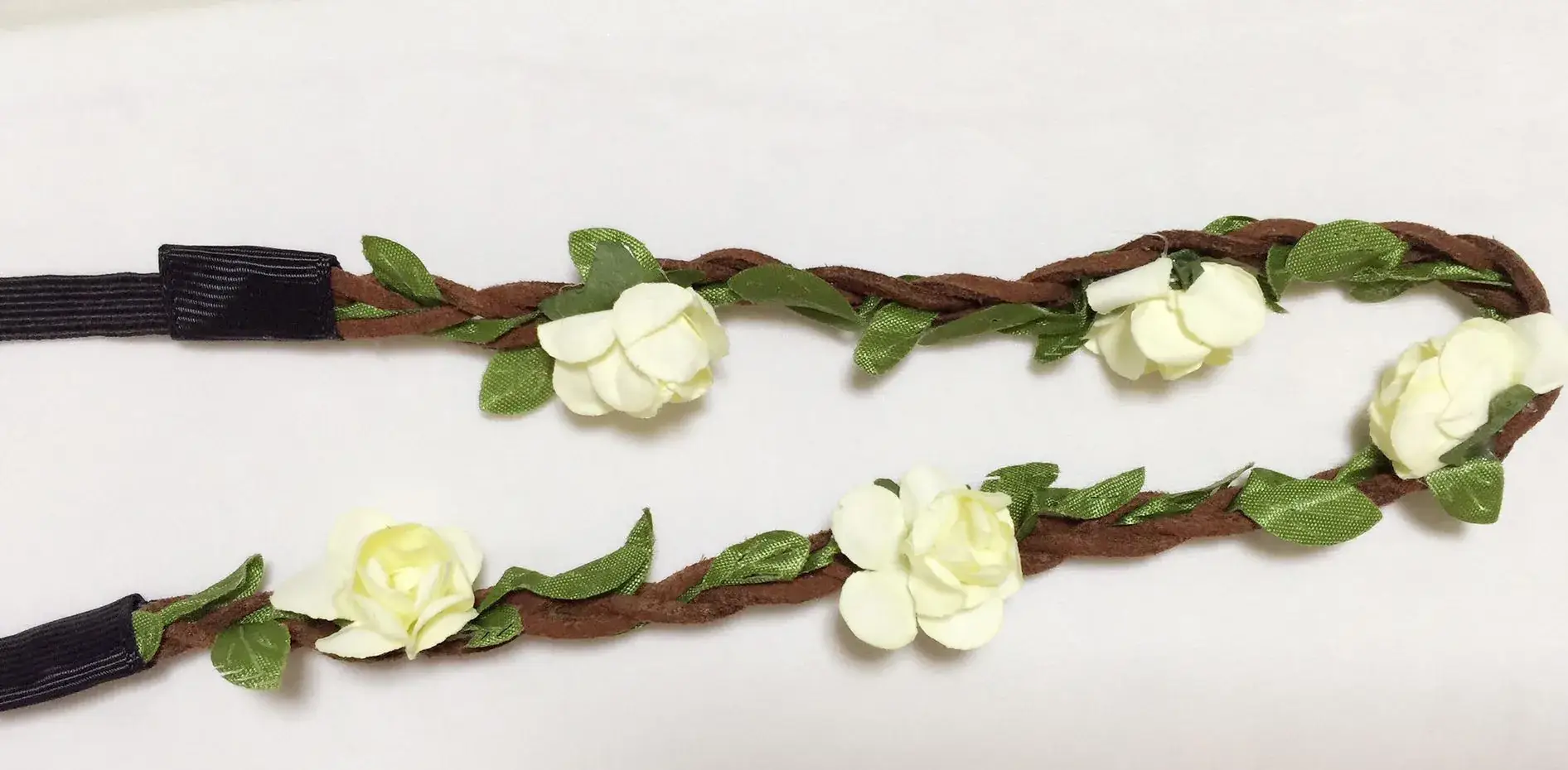 Newborn Photo Hair Band with Pink Roses and Green Leaves