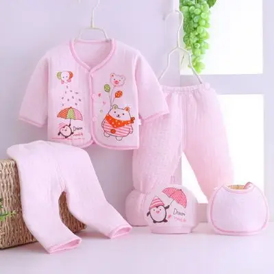 5-Piece Pink Cotton Baby Underwear Set for 0-3 Months