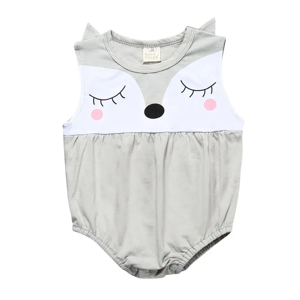 Baby Cotton Fox Face Romper Light Blue