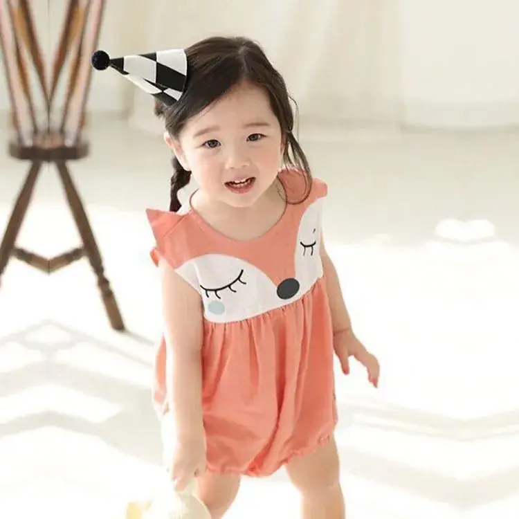 Baby Cotton Fox Face Romper Light Blue