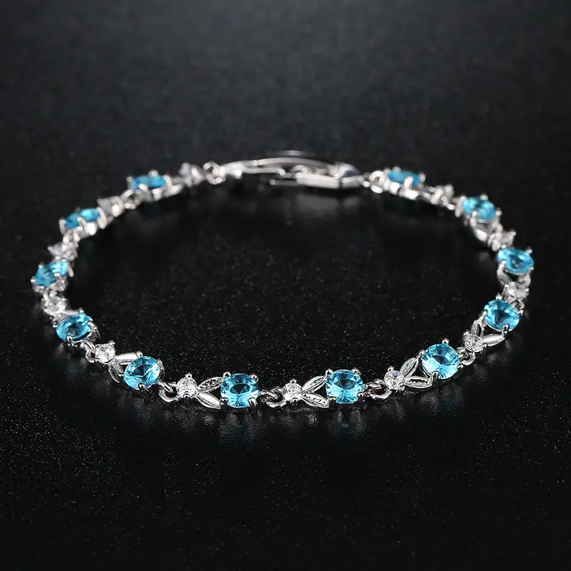 Austrian Crystal Blue Zircon Bracelet Gold Plated - Image 13
