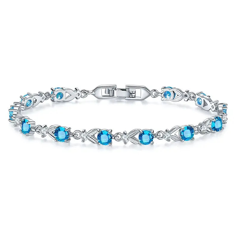 Austrian Crystal Blue Zircon Bracelet Gold Plated - Image 6
