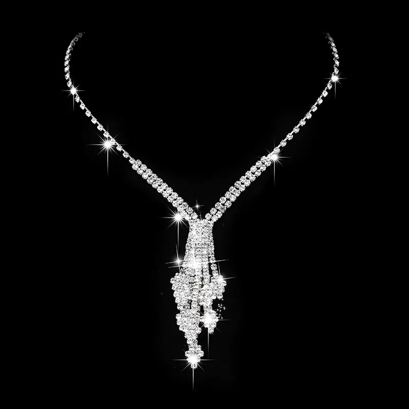 European American Korean Style Bridal Necklace Earrings Set - Image 2