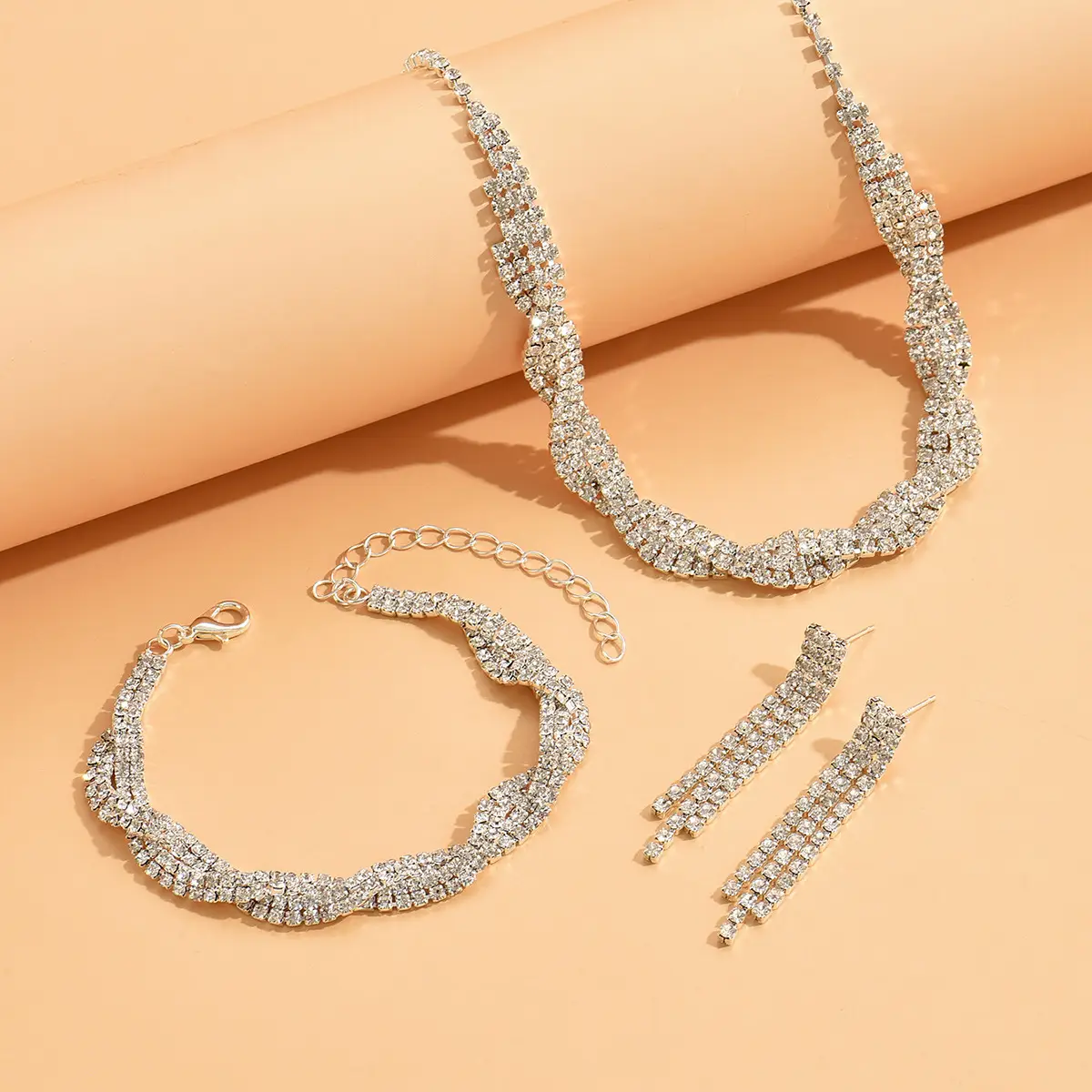 European & American Wedding Jewelry Set with Water Diamond Necklace & Earrings - Image 12