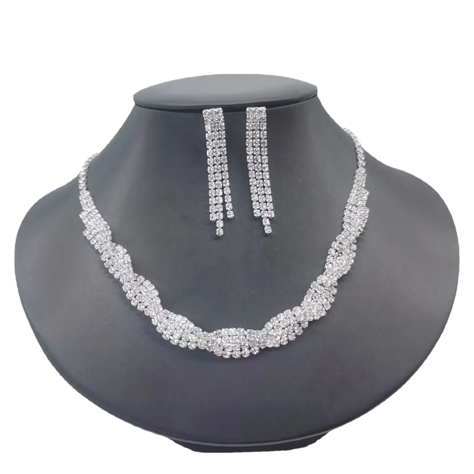 European & American Wedding Jewelry Set with Water Diamond Necklace & Earrings - Image 13
