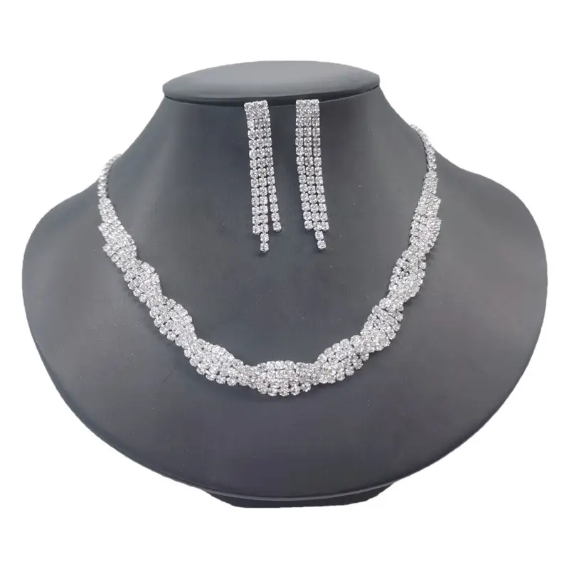 European & American Wedding Jewelry Set with Water Diamond Necklace & Earrings