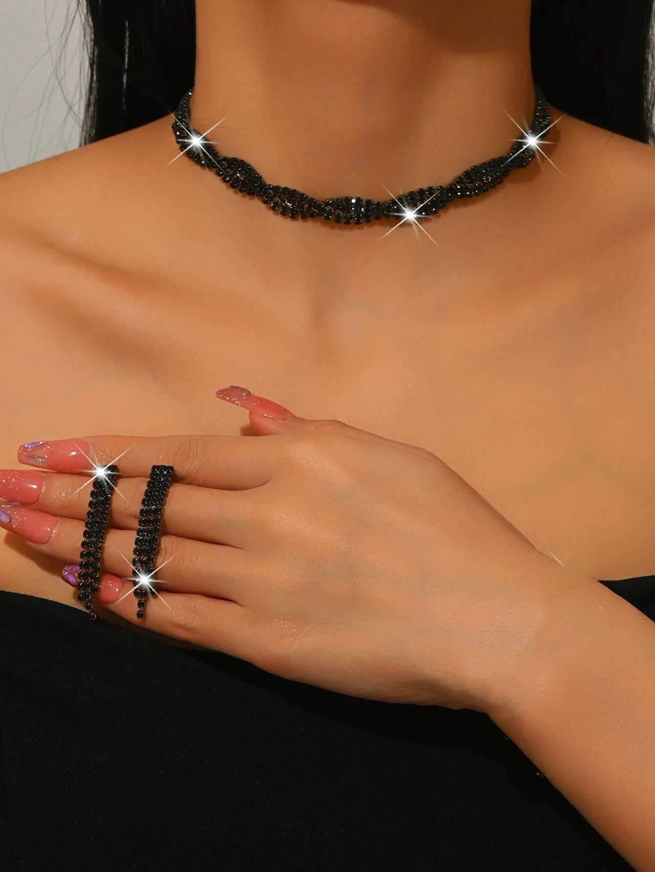 European & American Wedding Jewelry Set with Water Diamond Necklace & Earrings - Image 2