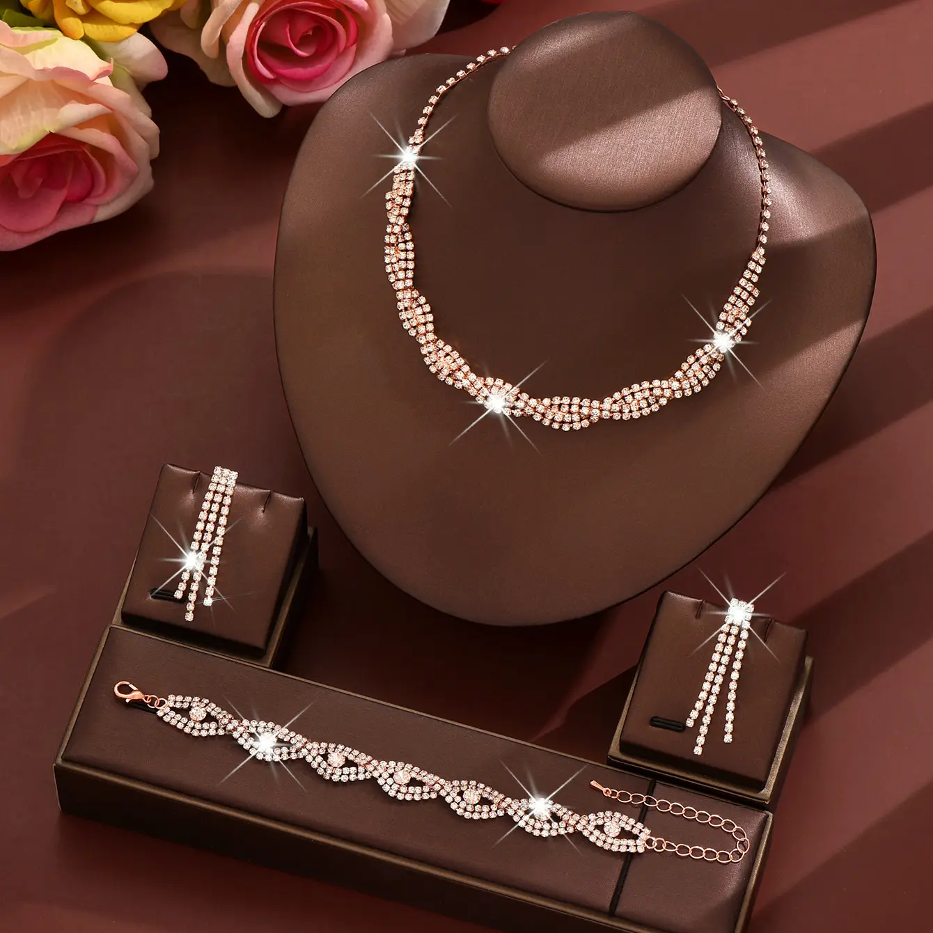 European & American Wedding Jewelry Set with Water Diamond Necklace & Earrings - Image 7
