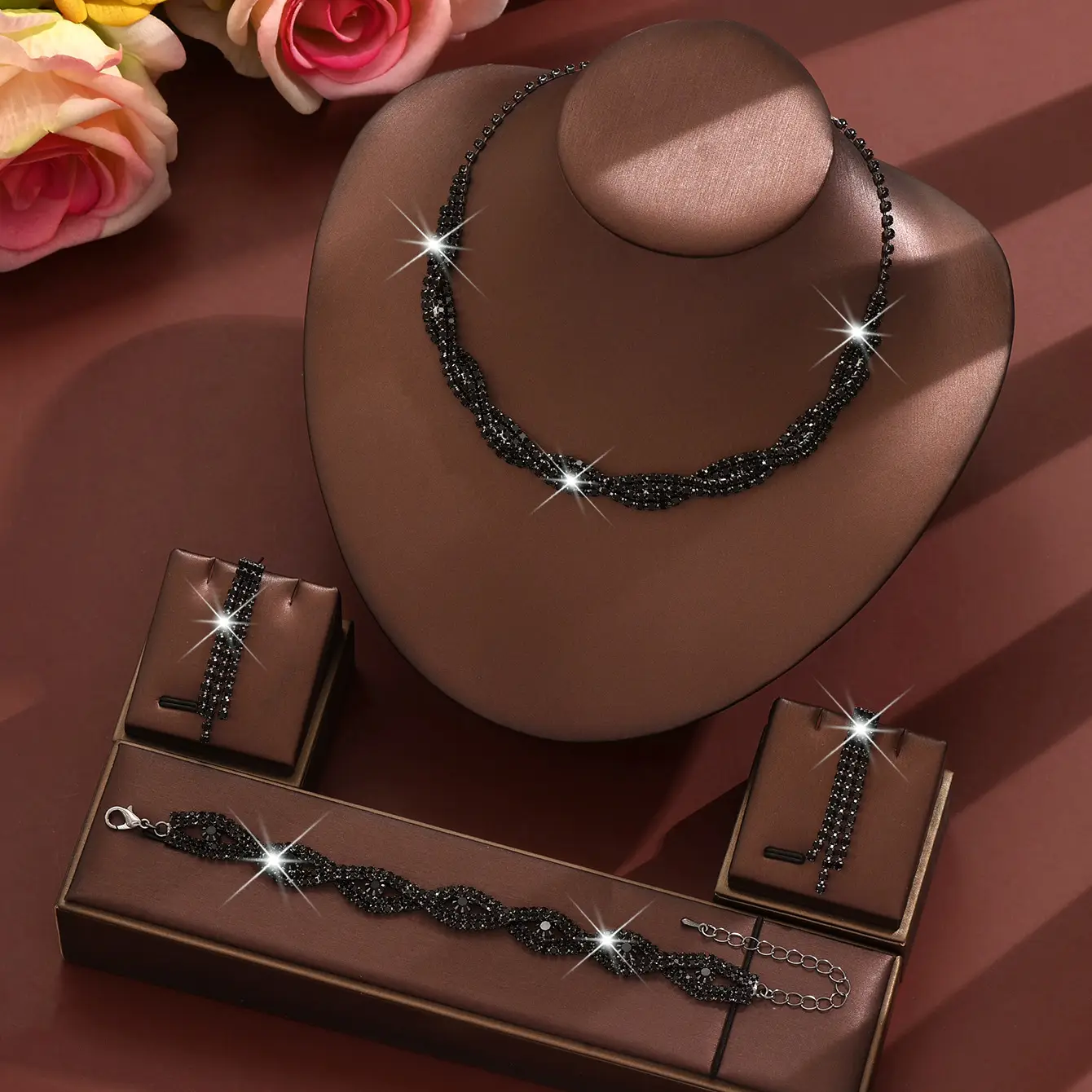 European & American Wedding Jewelry Set with Water Diamond Necklace & Earrings - Image 8