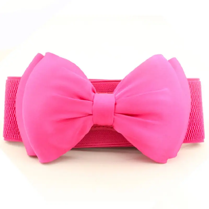 Women's White Chiffon Bow Waist Dress with Pink Belt
