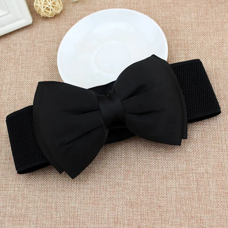 Women's White Chiffon Bow Waist Dress with Pink Belt