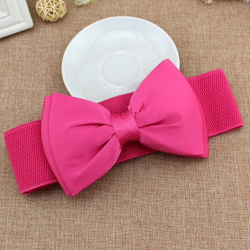 Women's White Chiffon Bow Waist Dress with Pink Belt
