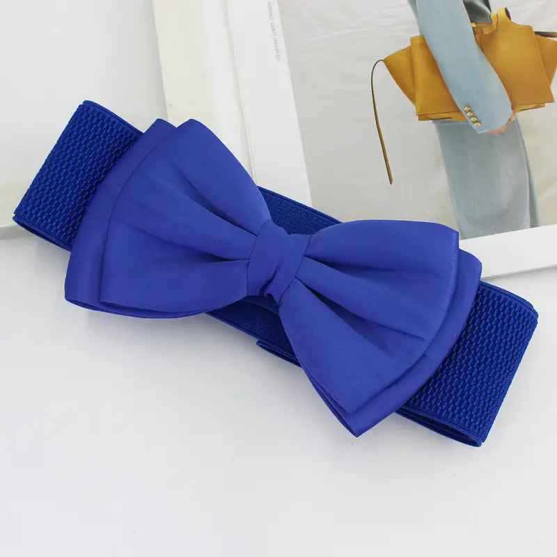 Women's White Chiffon Bow Waist Dress with Pink Belt
