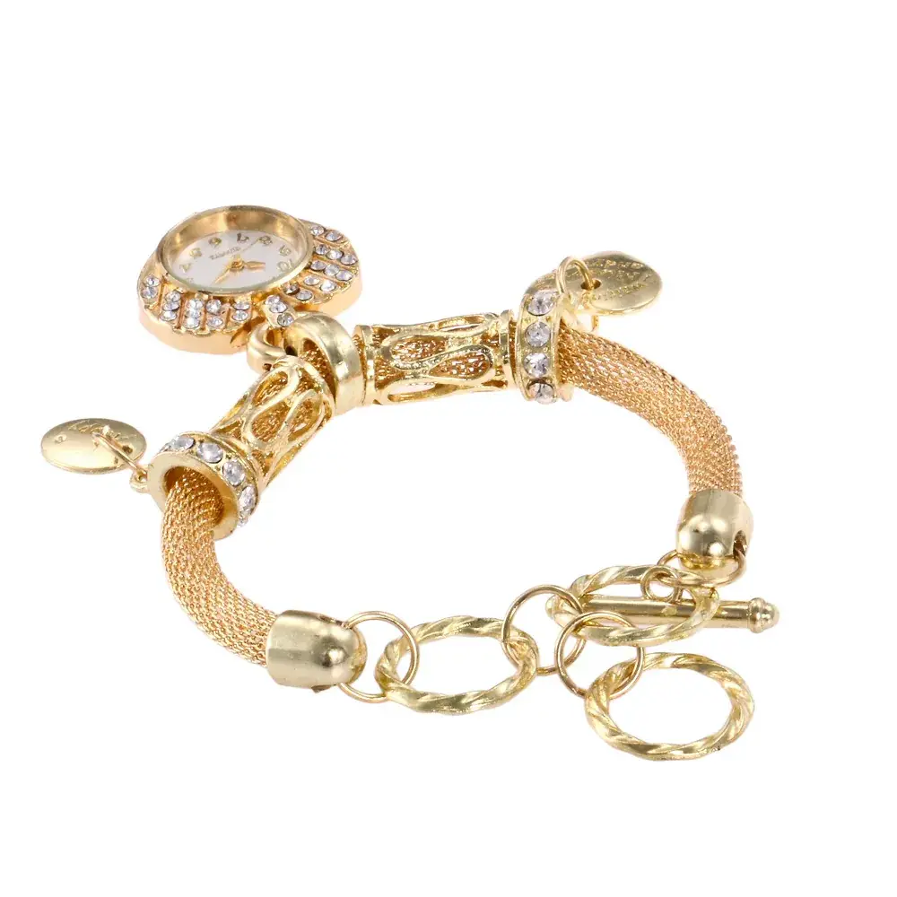 Women's Diamond-Embedded Steel Bracelet Watch with Heart Charm - Image 4