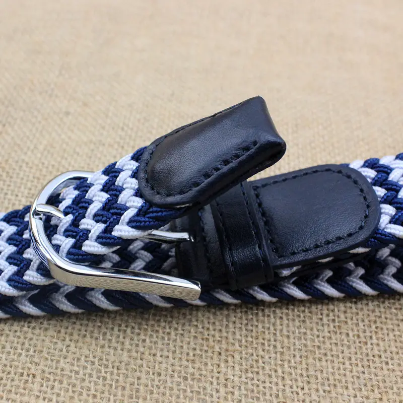 Women's Green Woven Elastic Belt with Leather Strap