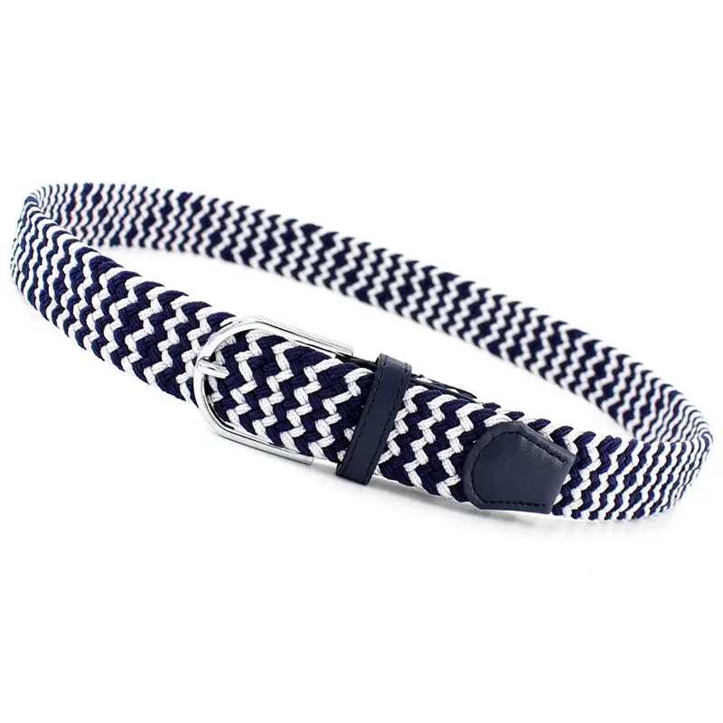 Women's Green Woven Elastic Belt with Leather Strap