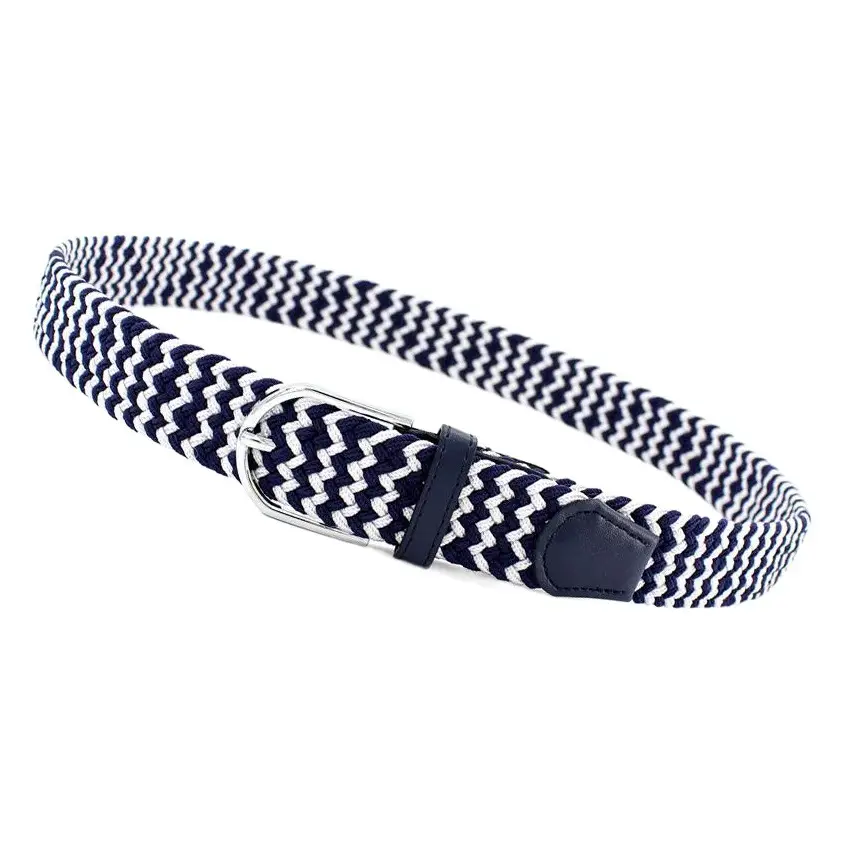 Women's Green Woven Elastic Belt with Leather Strap