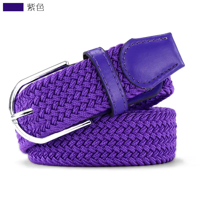 Women's Green Woven Elastic Belt with Leather Strap