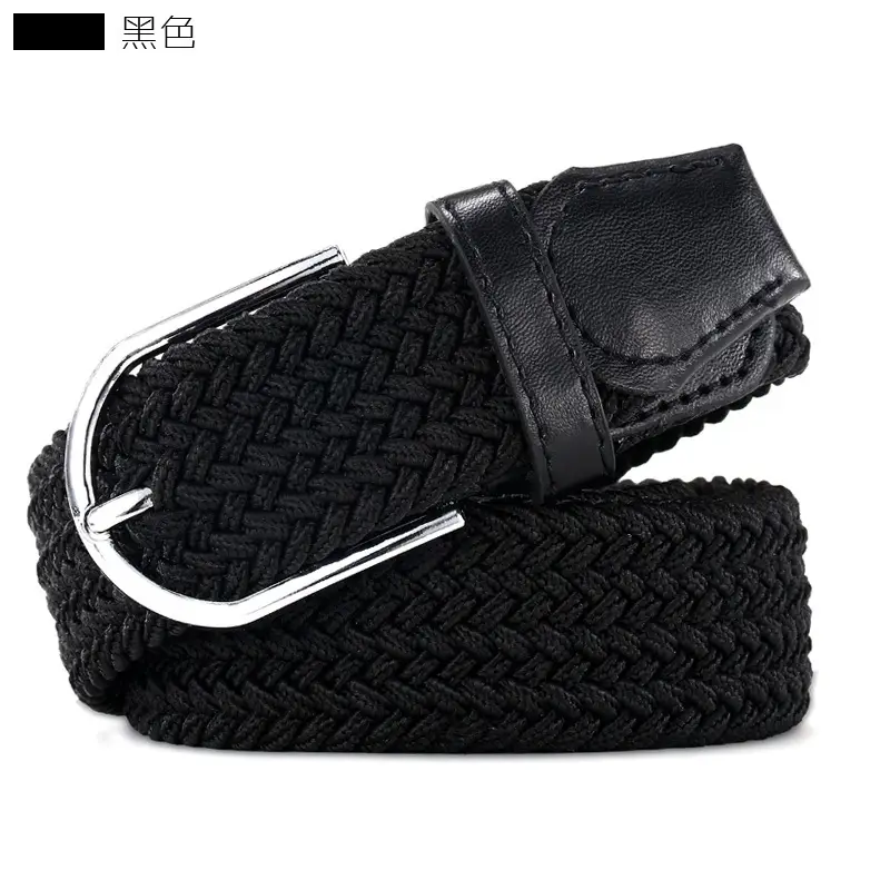 Women's Green Woven Elastic Belt with Leather Strap