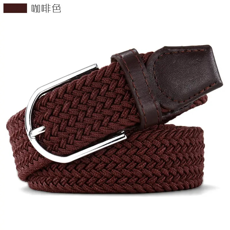Women's Green Woven Elastic Belt with Leather Strap