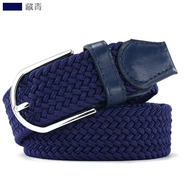 Women's Green Woven Elastic Belt with Leather Strap