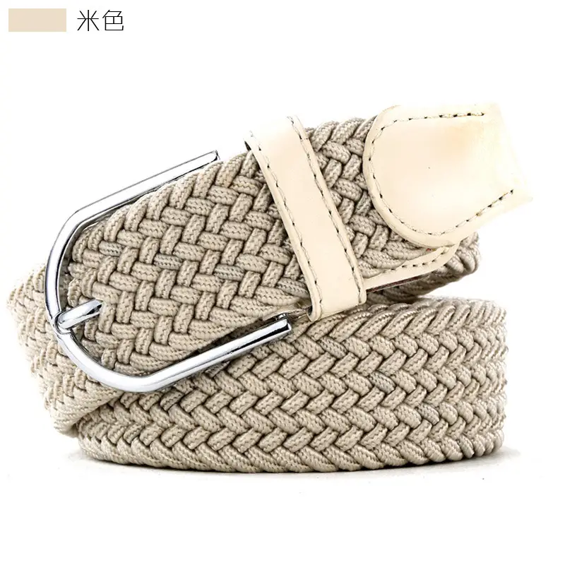 Women's Green Woven Elastic Belt with Leather Strap