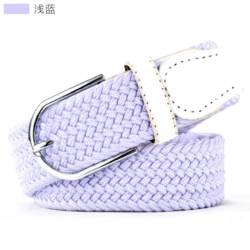 Women's Green Woven Elastic Belt with Leather Strap
